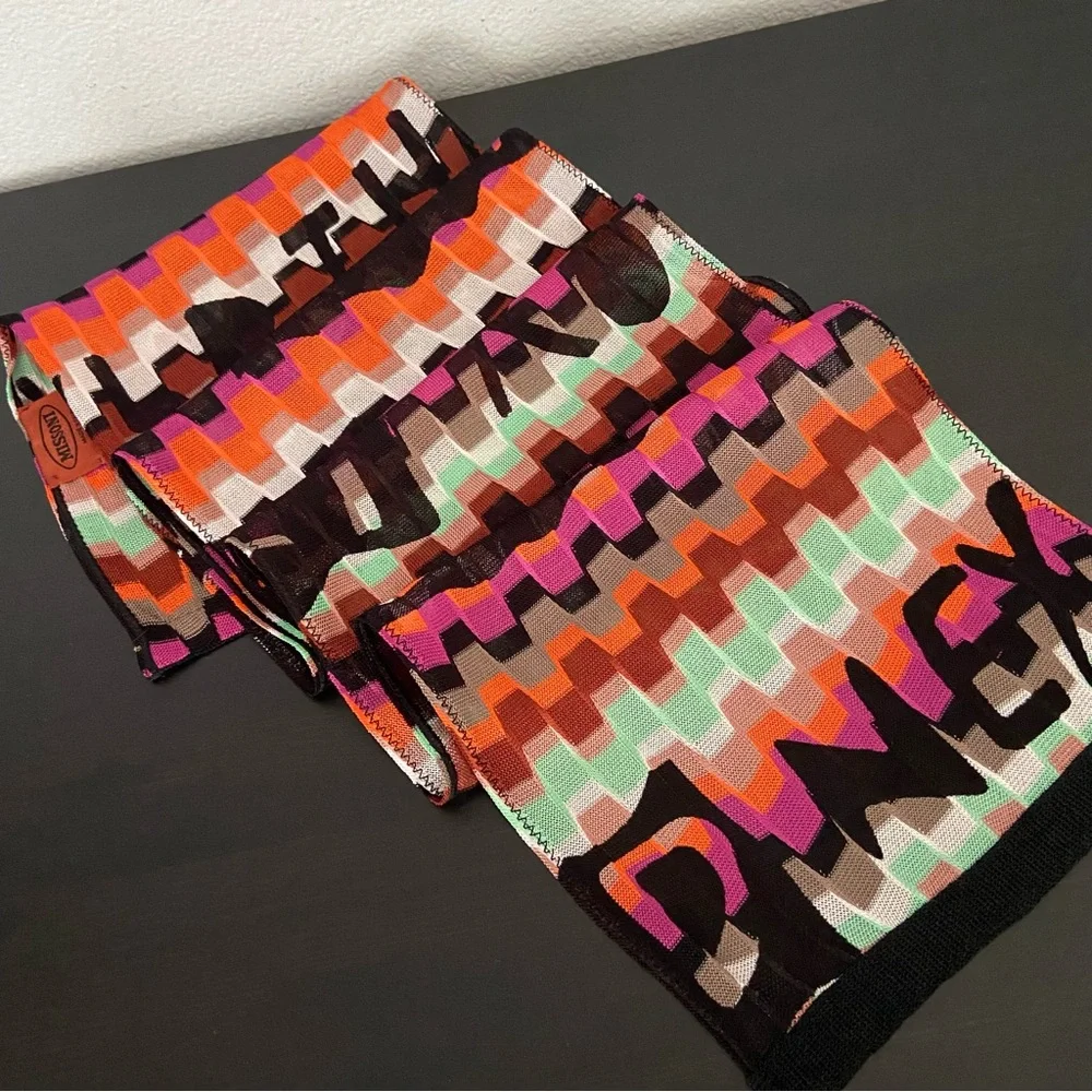 Missoni Multicolor Crochet Knit Pleated Scarf Italy